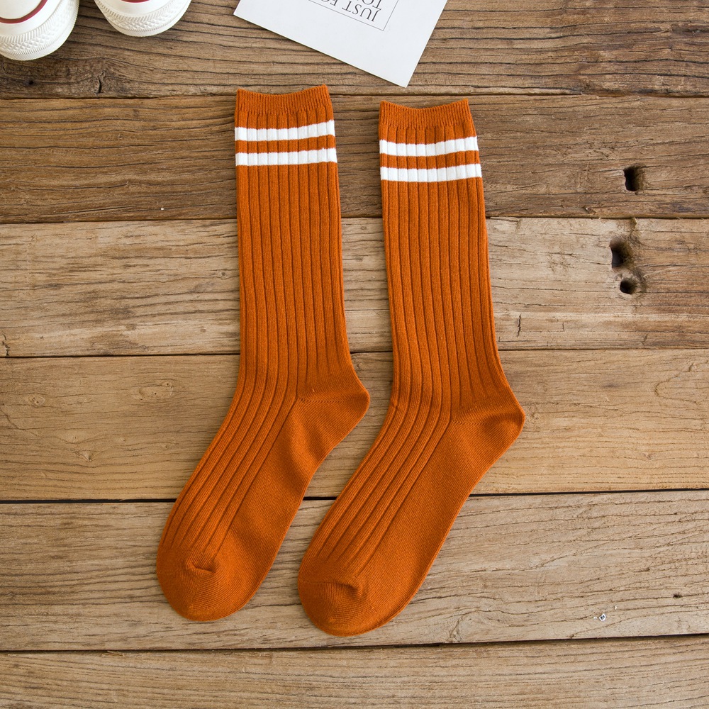 Female Sports Slouch Socks Cotton Two Bars Calf Socks Autumn Winter Plain Socks Wholesale